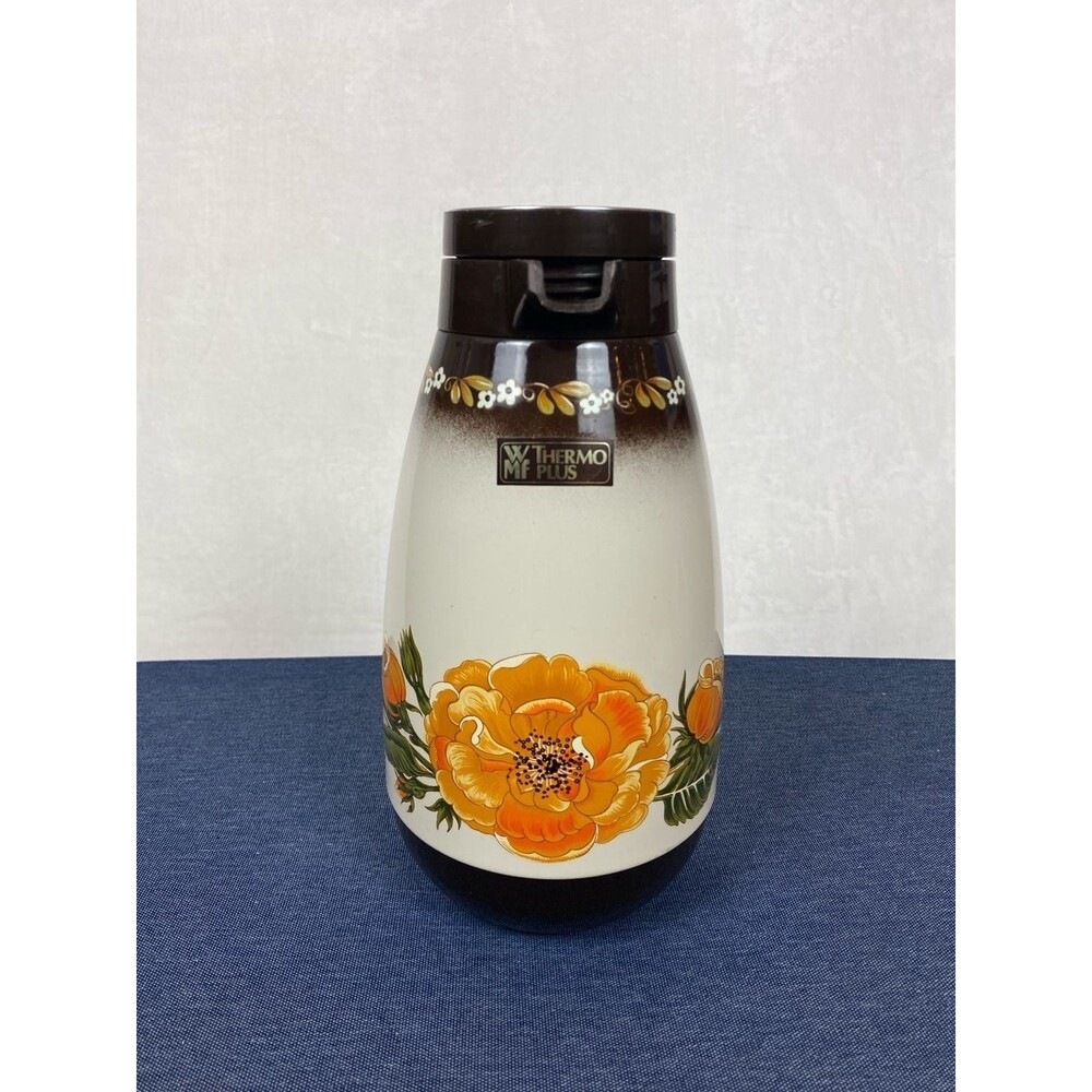 Vintage WMF Thermo Plus Floral Thermal Carafe Coffee Pot Brown Orange